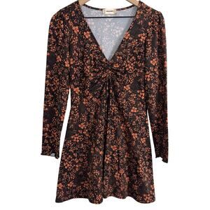 Altar’d State Black & Caramel Orange Floral Long Sleeve Mini Dress Size Medium
